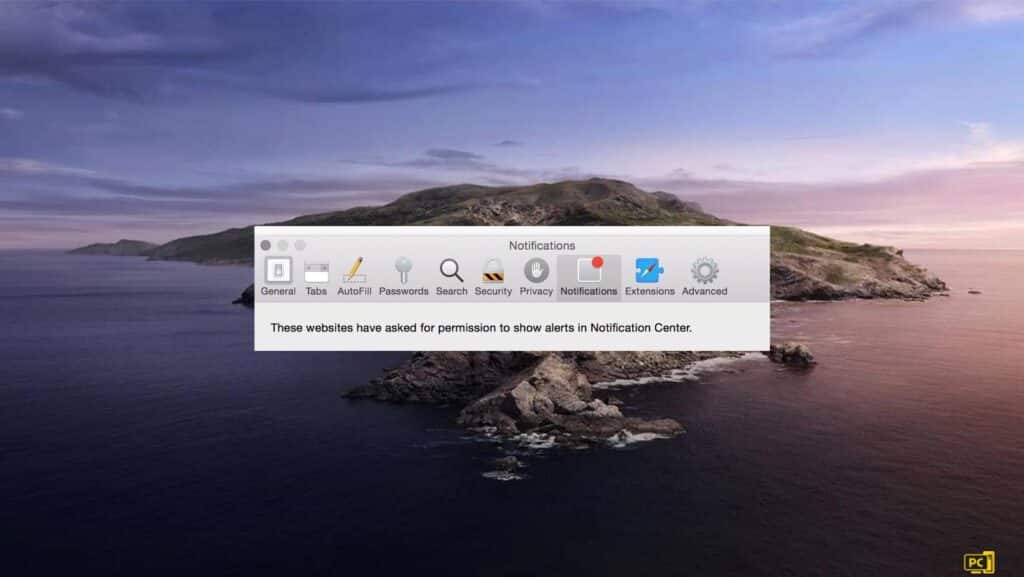 Notifications Tab on Safari