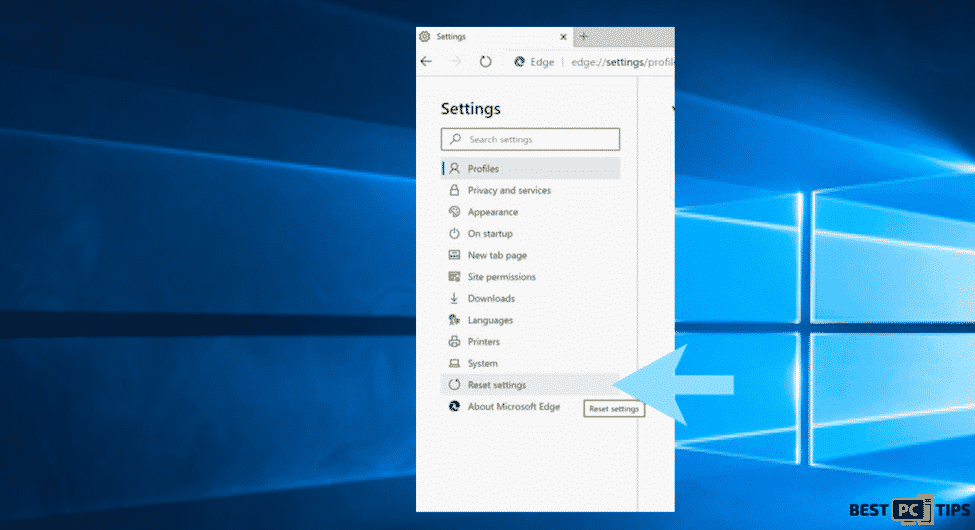 Reset settings in Microsoft Edge