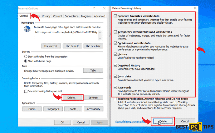 Deleting Browser Data in Internet Explorer