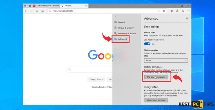 edge browser permissions