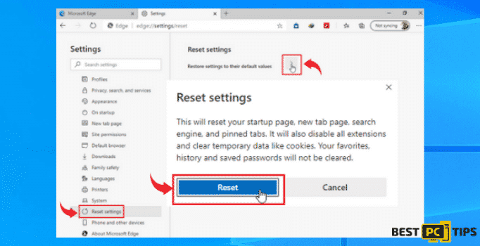 edge browser reset