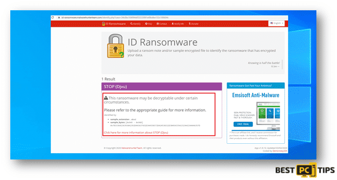 ID Ransomware Detecting a Ransomware