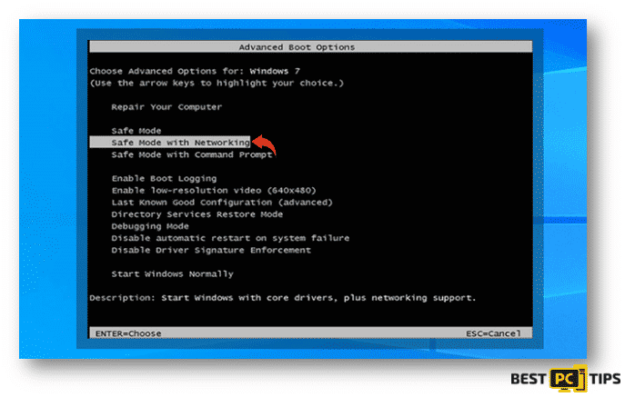 Selecting Safe Mode with Networking