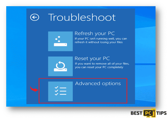 Windows 10 Troubleshoot Advance Options