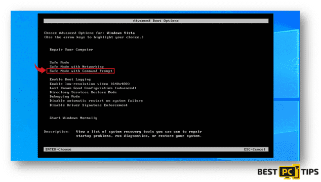 Selecting Safe Mode with Command Prompt