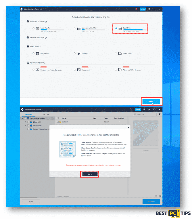 Selecting the Driver and Files to Recover