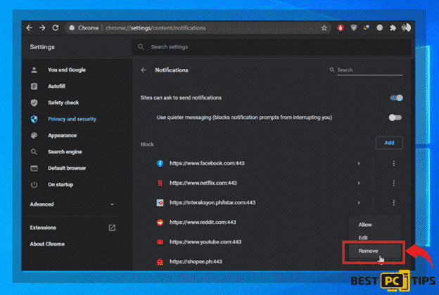 Removing Website Notifications
