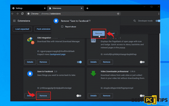 Removing Extensions in Google Chrome