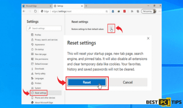 Resetting MS Edge to Default Settings