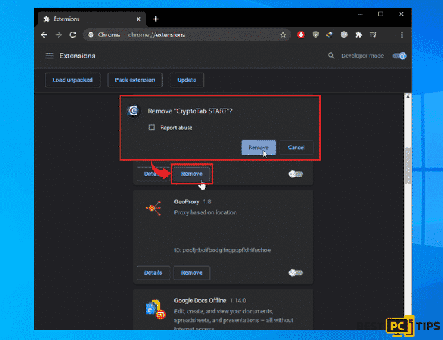 Removing Extensions in Chrome