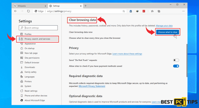 Clear Browsing Data in Edge