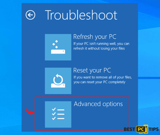 windows troubleshoot advanced