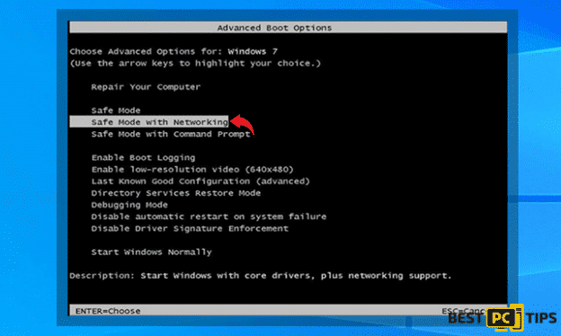 Selecting Safe Mode with Networking