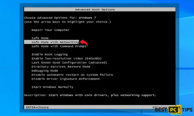 Choose Safe Mode with Networking