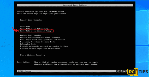 Selecting Safe Mode with Command Prompt