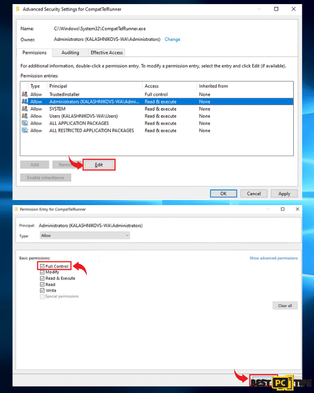 Giving Full Control for Administrator