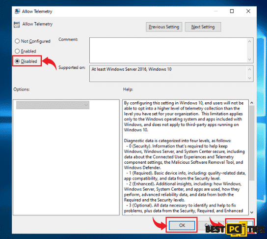 Disabling Allow Telemetry