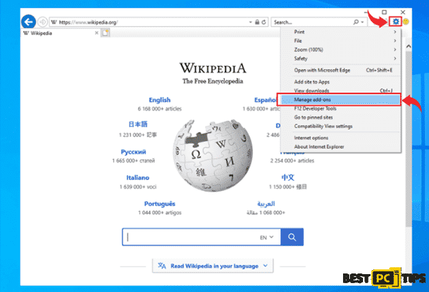Internet Explorer Manage Add-ons