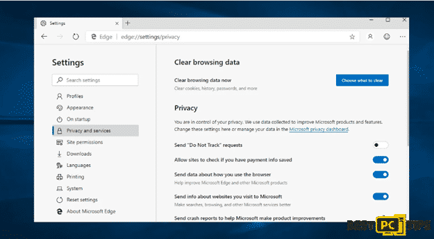 chromium based edge clear history