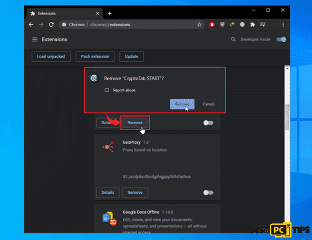 Removing Extensions in Chrome