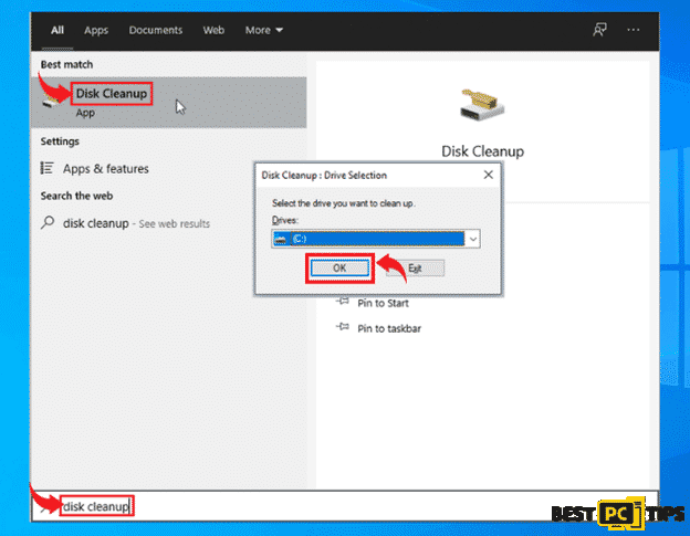 Selecting the Drive for Disk Cleanup