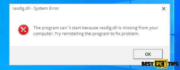 System Error Rasdlg.dll is Missing