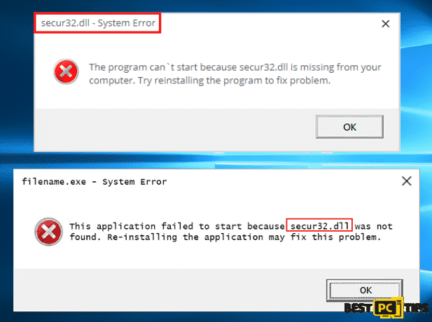 secur32.dll errors