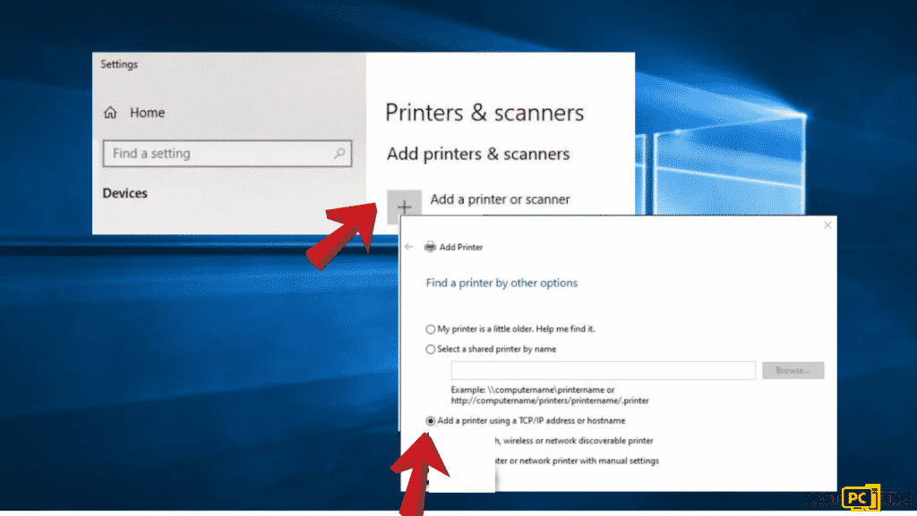 Settings and then add a printer to fix network printing error 0x0000011b