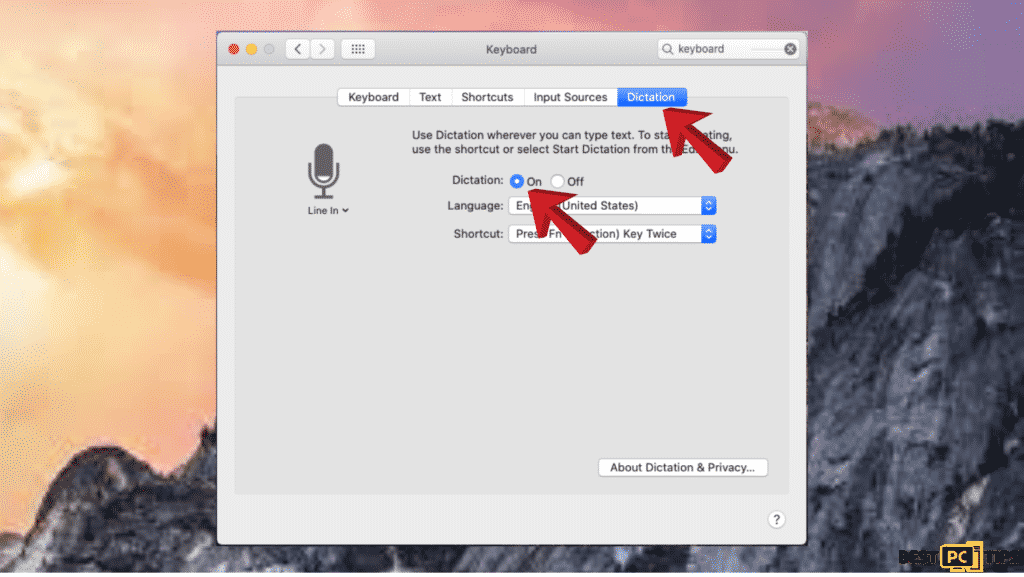 how to fix microphone for mac- dictation tab