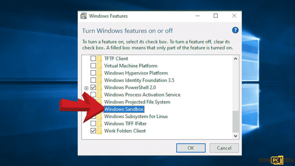 turn Windows features on or off to fix backup failed error