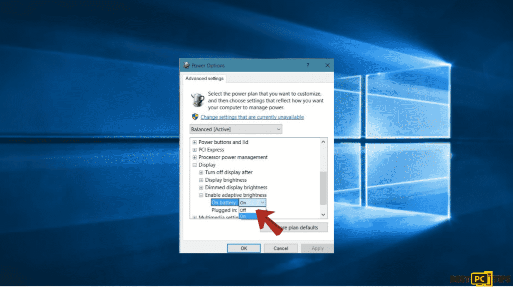 fix computer brightness automatic- battery advanced settings