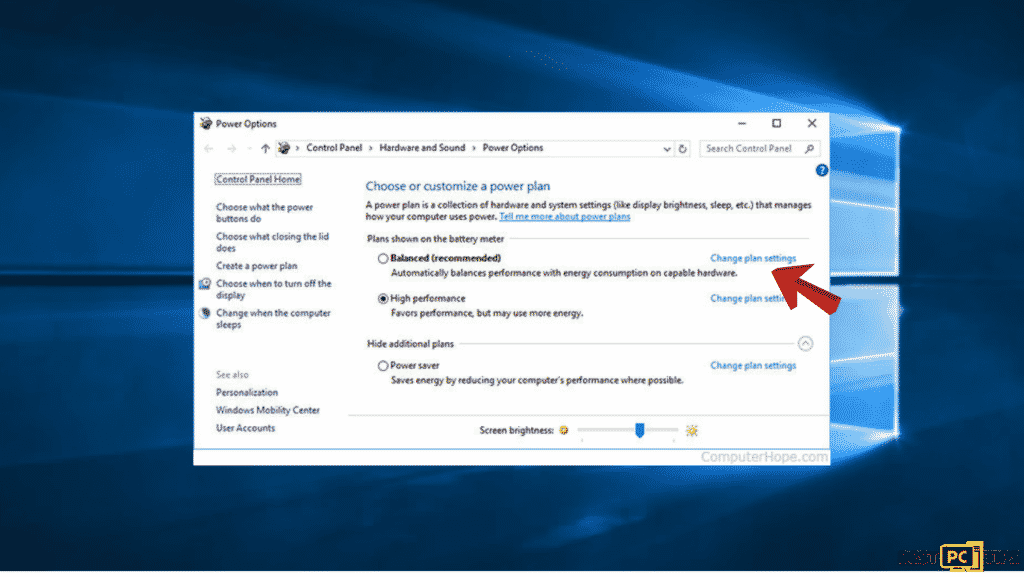 fix computer brightness-change plan settings