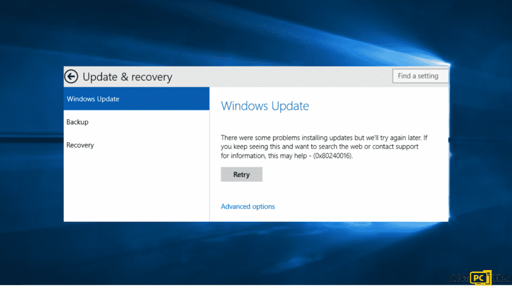 Fix Windows Update Error 0x80240016 Display