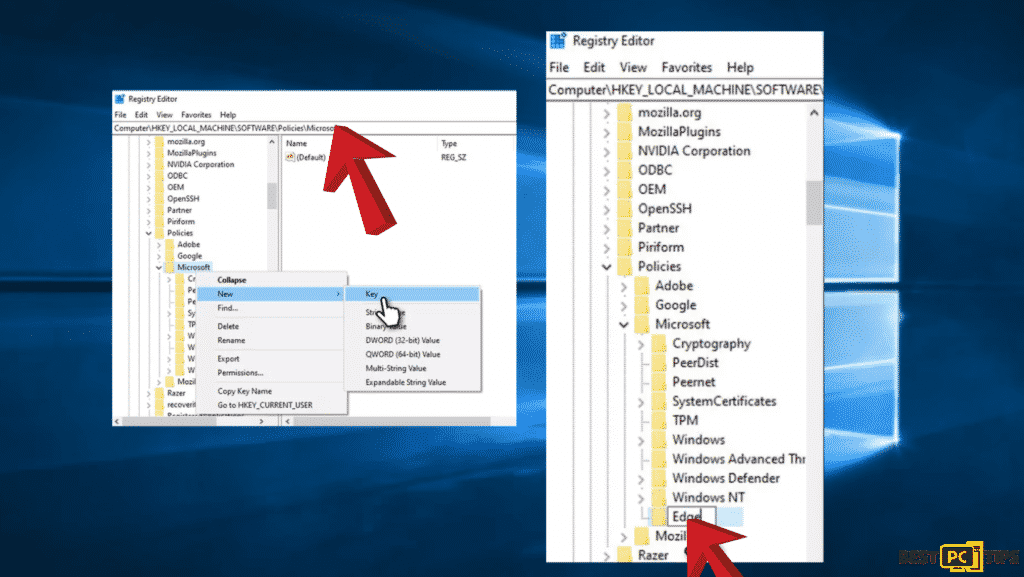 Registry editor as method to add home button in Microsoft Edge