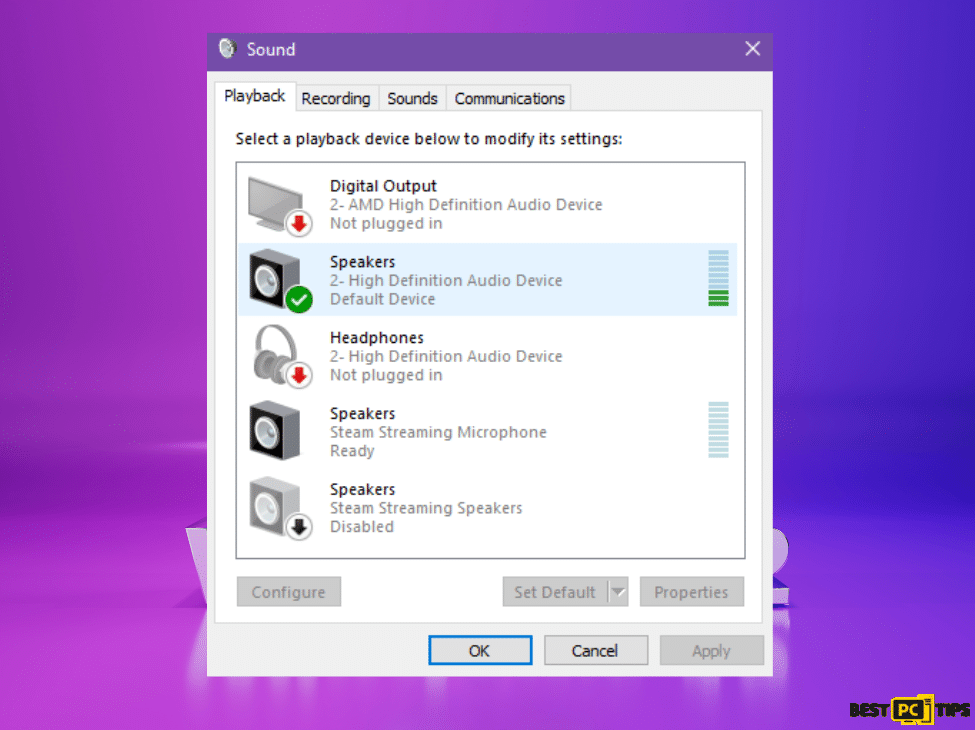 windows audio settings